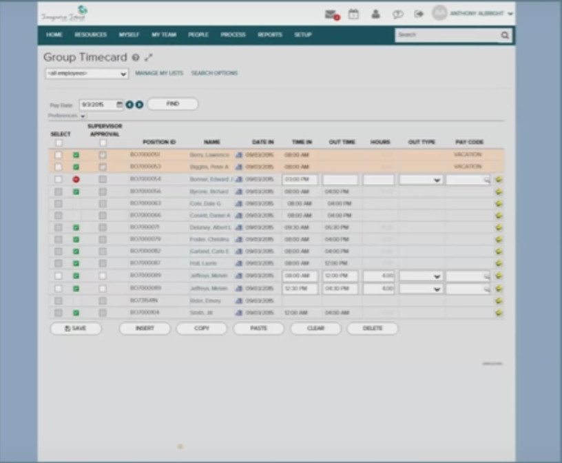 ADP Workforce Now Group Timecard