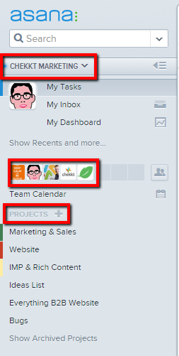 The components of Asana's workspace