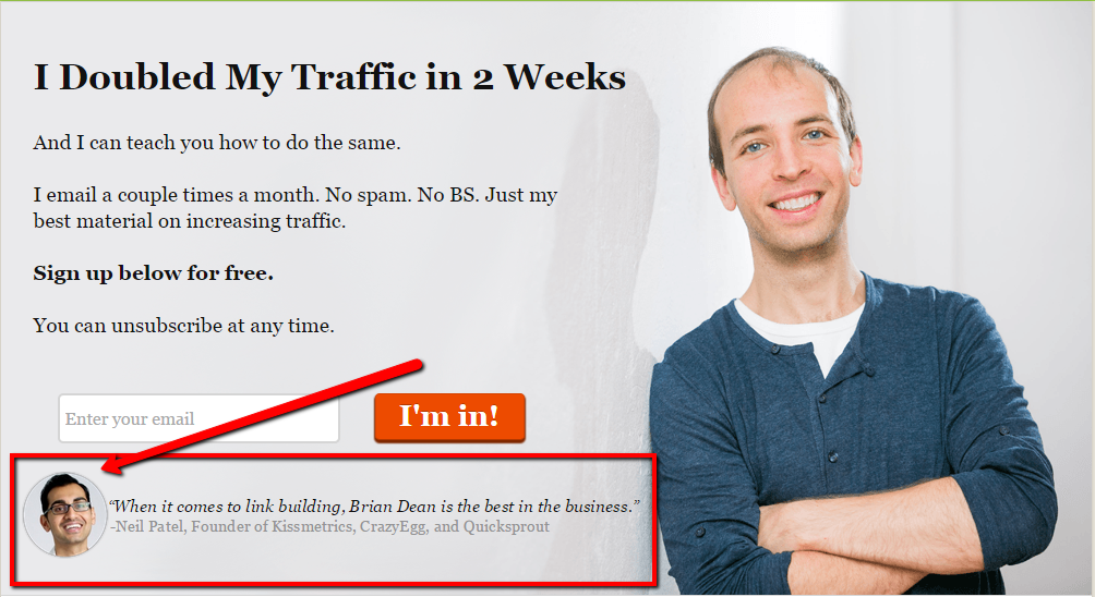 brian dean social proof on squeeze page