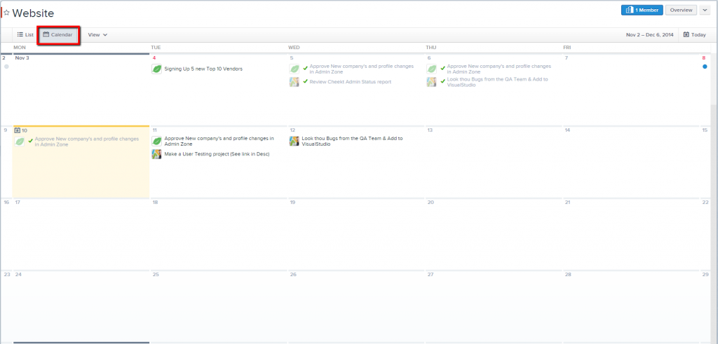 Asana's project calendar