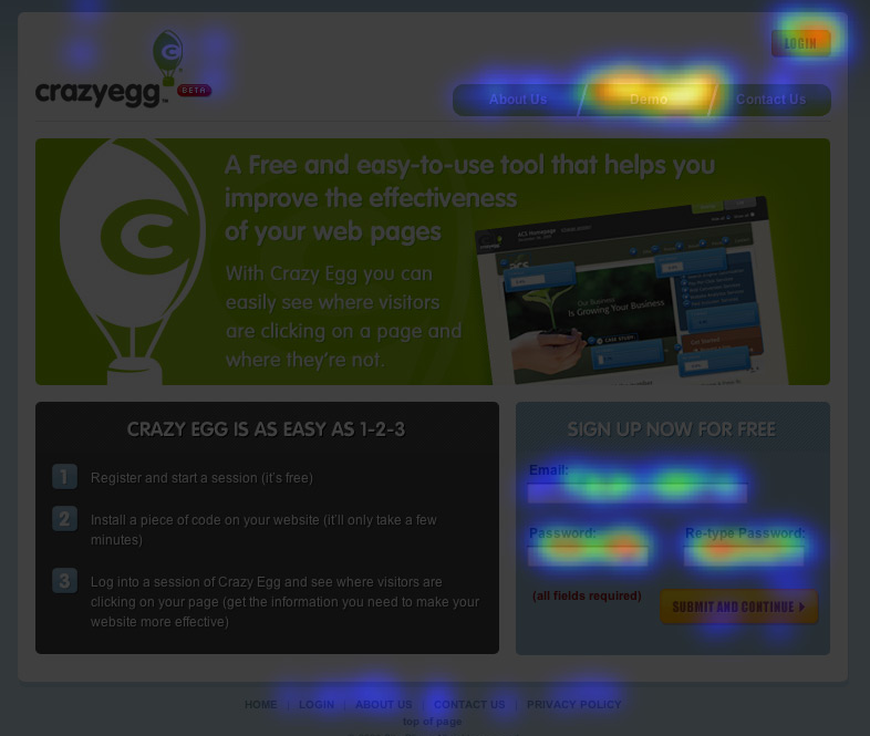 Crazy Egg Heat map screenshot