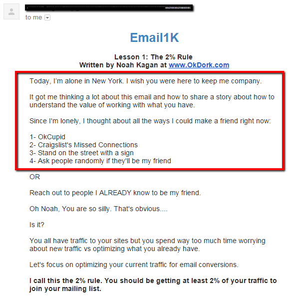 An email by Noah Kagan