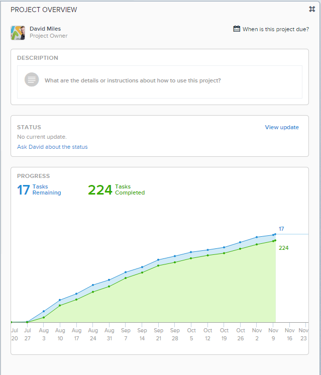 Asana's project overview feature
