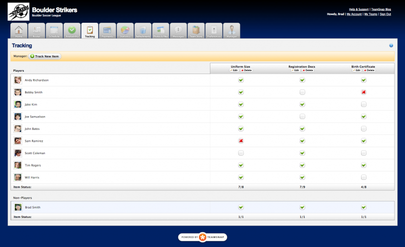 TeamSnap Track Anything
