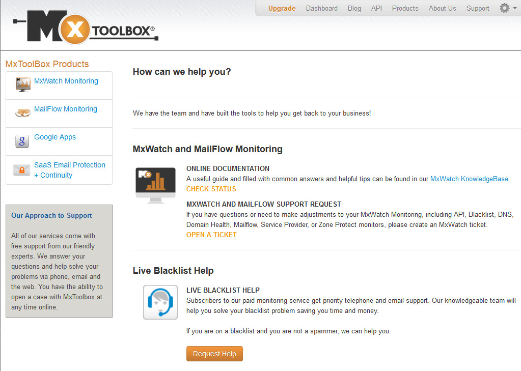 MxToolbox Support Page